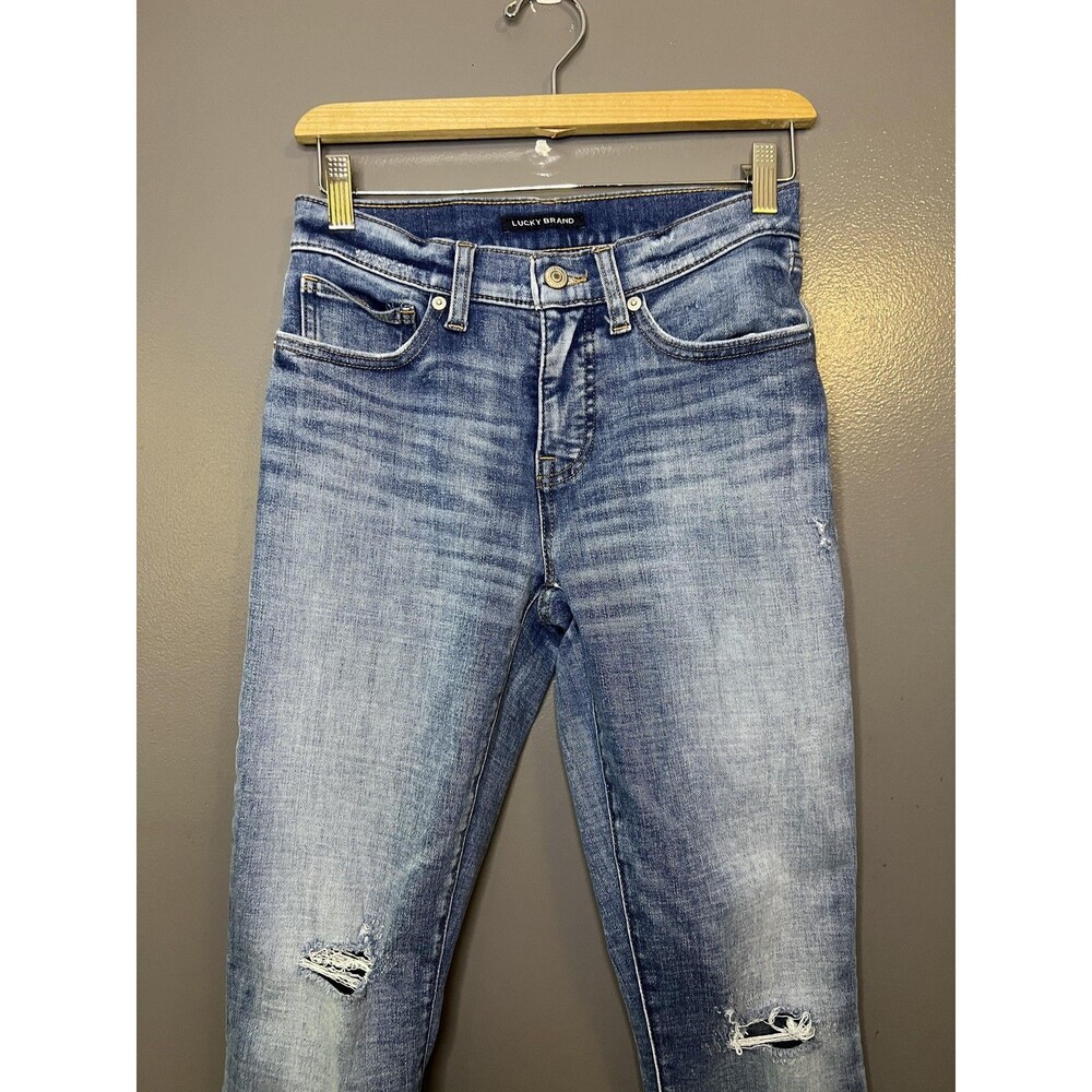 Lucky Brand Ava Mid Rise Skinny Jeans Womens 4/27 R Blue Distressed Denim